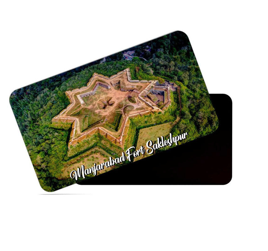 dhcrafts Rectangular Rubber Fridge Magnet / Magnetic Card Multicolor Karnataka Manjarabad Fort Sakleshpur Design Pack of 1 (8.6cm x 5.4cm)